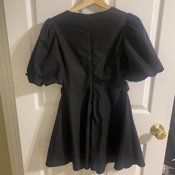 Black Puff-Sleeve Ruffle Mini Dress - Picture 2 of 4